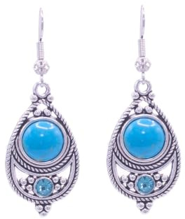 ZARZAMORA Pendientes Mujer Piedra Natural Colgantes Estilo Bohemio Vintage -Pendientes Plata Tibetana Acabado Envejecido Gancho Platino- Amuleto protector Gema Natural