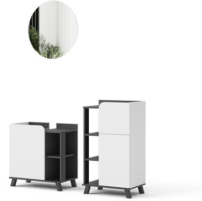 Vicco Badmöbel-Set Anthrazit/Weiß Karen, bestehend aus Bad Spiegelschrank, Waschbeckenunterschrank, Midischrank - Offene und geschlossene Fächer für Flexible Aufbewahrung