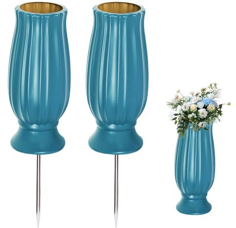 PORFOYO Vases de Cimetière, 2pcs Pots de Fleurs en Plastique, Vase Funéraire avec Drainage Amovible, Vases Funéraires pour Cimetière, La Décoration de Cimetière de Pierre Tombale