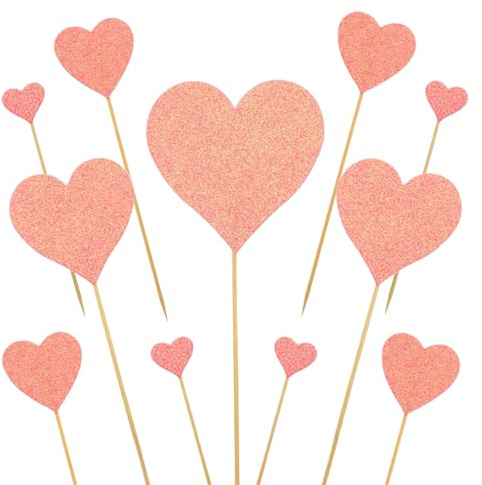 Liebe Herz Cupcake Toppers,35 Stück Hochzeit Cupcake Toppers Hochzeit Herzen Muffin Topper Glitzer Kuchendeko Herzen Tortendeko für Valentinstag Jahrestag Braut Verlobung(rosa)