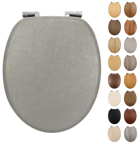 Fanmitrk Standard Wooden Toilet Seat Soft Close, MDF Adjustable Hinges with Bottom Fixture,Easy to Clean and Install for Bathroom (Light Coffee)