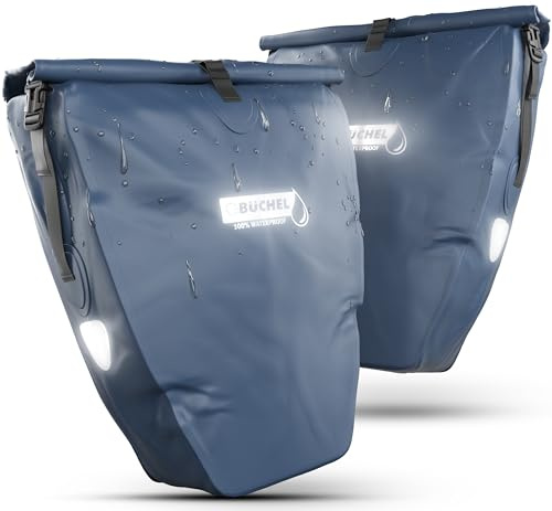 Büchel Lot de 2 sacoches de vélo pour Porte-Bagages de 25,4 l – 100% étanche avec poignée de Transport et bandoulière