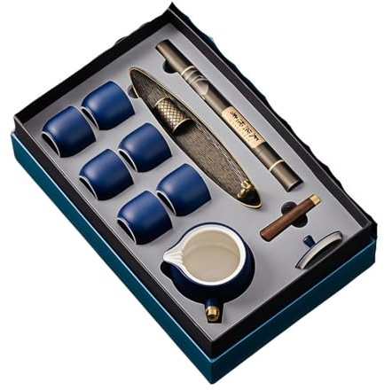 HUMOCHUSON Ceramic Chinese Ancient Style Lonely Boat Incense Tea Set Gift Box - Blue Tea Set