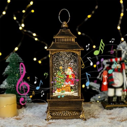Jul snöglob lykta, juldekoration jultomte snöglob glitter upplyst med musik, vatten glittrande automatiska snöflingor upplyst lykta, USB & batteridriven julklapp prydnad