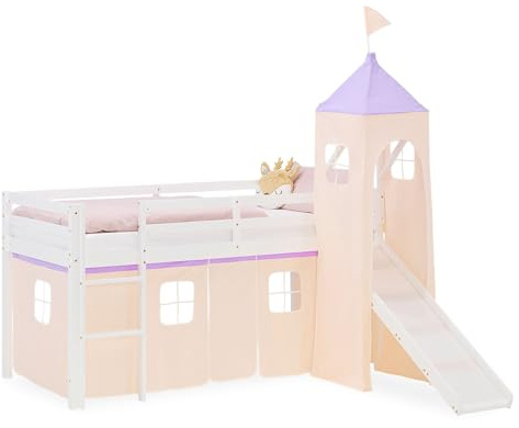 Homestyle4u Kinderhochbett mit Rutsche & Turm, Hochbett 90x200 Weiß, Holz