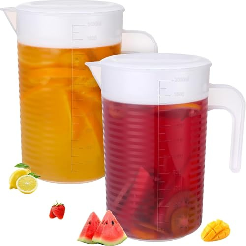 Lnwwrv Deux bidons d'eau en Plastique de 2 litres avec couvercles, des théières à Glace et des récipients à Boisson pour Le Lait, Le jus, Le thé glacé et la Limonade