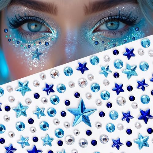 6 Blätter Glitzersteine Gesicht Sterne Blau Strasssteine Selbstklebend Klebesteine zum Basteln Glitzer Sticker Sterne Glitzersteine Selbstklebend Gesicht Glitzer Aufkleber Strasssteine zum Kleben