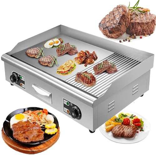4400W Griglia Teppanyaki per Ristorante Antiaderente(Controllo della Temperatura da 50 ℃ a 300 ℃), Piastra Elettrica Commerciale, Porta per Perdite D'olio con Foro Grande