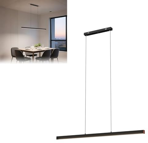 Froadp LED Hängeleuchte 60W, Pendelleuchte Schwarz für Esszimmer und Wohnzimmer, Deckenlampe Hängend mit 4200 Lumen, Höhenverstellbar bis 115cm, Esszimmerlampe Hängend, IP44(Dimmbar)