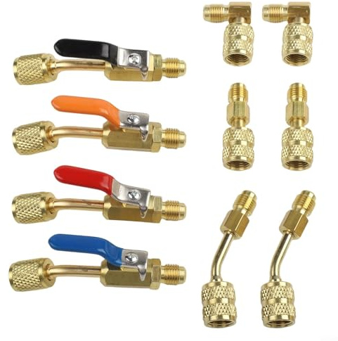 Lot de 10 outils de climatisation CVC pour système divisé avec vannes à bille en laiton compatibles avec R410A, R134A, R12, R22 pour l'entretien du CVC