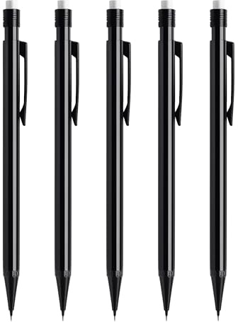 SOMCO - Pack of 5 Mechanical Pencils - 0.5mm Refillable Automatic Pencils with Eraser & Clip - Ideal for Drawing & Sketching - Pencil Set for Office, School & Home