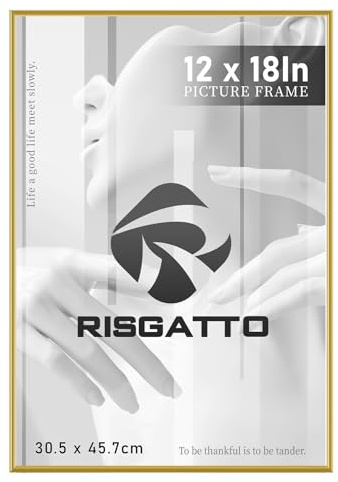 Risgatto 12x18 Inch Picture Frame, Minimalist Aluminum Frame with HD Acrylic, Thin Metal Poster Frame for Wall Mount, Vertical & Horizontal Display – Gold