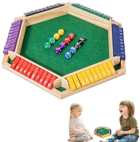 Shut The Box Game for 6 Player - Traditional Wooden Table Dice Classic Family Travel Game, Double Shutter Math Number Board, Portable Learning Entertainment Set, Educational Family for Kids Adults (A)