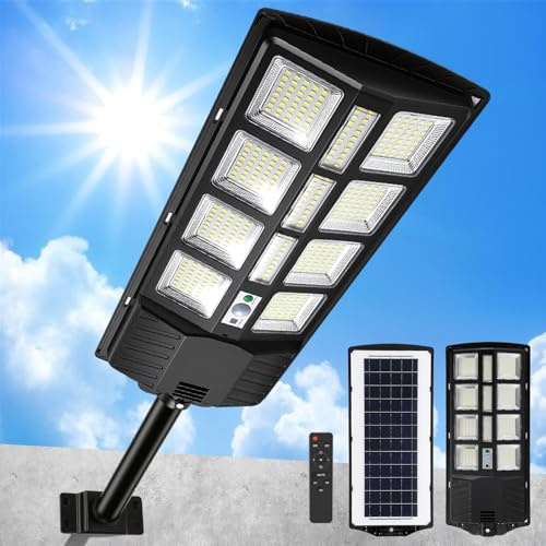 Peviasot LED Solar Straßenlaterne 400W, Solarlampen für Außen, Solarbetriebene 6500K Straßenlampe Wandleuchte mit Bewegungsmelder Sensor, Solar LED Lampe Außen Wegeleuchte im Freien Straßenleuchte