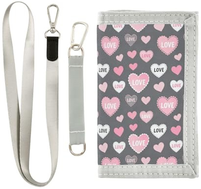 GuoChe Barnplånbok för flicka 6-18 åldrar utomhussport plånböcker resa nyhet plånbok för barn rosa bakgrund kärlek hjärtmönster