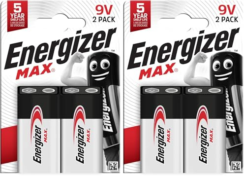 Energizer Max - 9V Battery (4 Pack) - Nine Volt Alkaline Block Batteries - Reliable Power for Fire Alarms, Smoke Detectors, Radios, Toys - 100% Recyclable Plastic Free Packaging - 5 Year Shelf Life