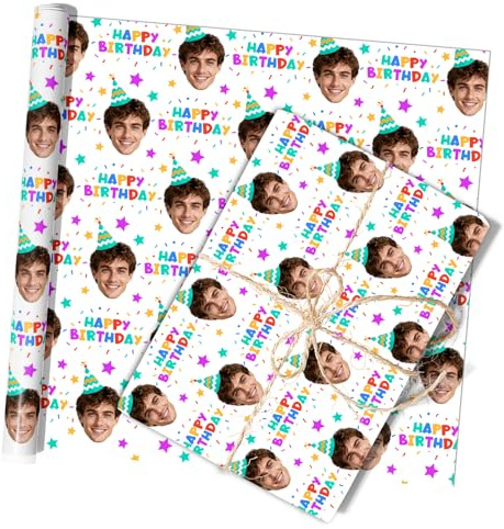 Personalisiertes Geschenkpapier auf Rolle mit Foto Text und Logo, Personalisierte Geschenkpapierrolle für Geburtstage Hochzeiten Jubiläen Muttertag Vatertag Valentinstag für Frauen Männer Familie