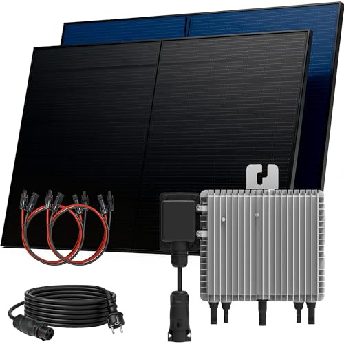 SUNNIVA® 1000W Balkonkraftwerk BIFAZIAL FULLBLACK komplett Steckdose DEYE 800W Wechselrichter, PV Solaranlage, 2x 500W Glas Solarmodule, inkl. 5m Kabel, Bluetooth WIFI, Komplettset
