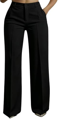 CLOAKA Pantalon de costume pour femme - Taille haute - Jambe large - En tissu - Style décontracté - Pantalon chino long et élégant - Avec poches