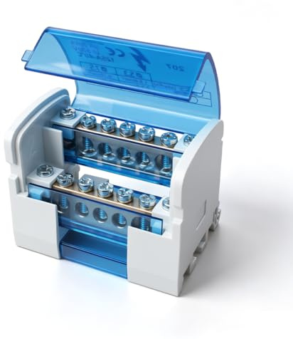 Innfeeltech 1Pcs Morsettiera di distribuzione 125A 2 In 12 Out, morsettiera su guida Din Scatola di distribuzione blu