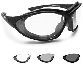 BERTONI Gafas de Moto Lentes Fotocromaticas Polarizadas - Patillas sustituibles con banda elastica - mod. 333 Italy Negro Opaco - Gafas Motoristas Envolventes Anti-viento (Lentes Fotocromaticas)