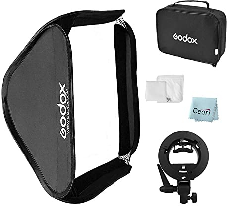 Godox Softbox con staffa Speedlite tipo S, diffusore, borsa, 49,8 x 49,8 cm | Bowens Mount Speedring, Speedlite Adaption, foro ombrello, inclinazione verticale e orizzontale