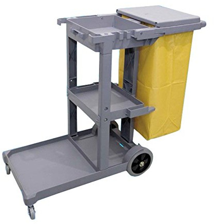Jofel - AZ16000 Chariot de service Eco avec sac, chariot de nettoyage, 1 grand plateau et 2 petits, grand sac de 82 l, multifonction pour tous types de services de nettoyage