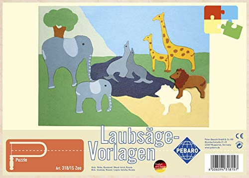 Pebaro 318/1S Laubsägevorlage Zoo, 3mm Sperrholz DIN A 4, Motiv vorgedruckt, aussägen mit Laubsägebogen, basteln, anmalen, fertig, Laubsägen, Basteln mit Holz, Geschenkidee