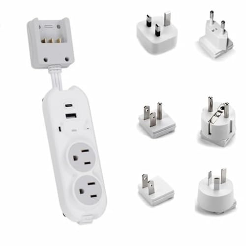 Ceptics Travel Power Strip - Compact and Portable - Surge Protector with Grounded USB & Type C Ports with 2 USA Outlets - Compatible Plugs for Europe, Asia, China, USA, and South America.