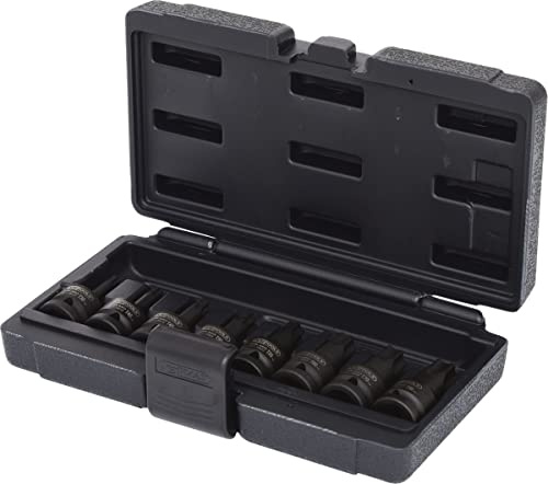 KS Tools 515.1107 Jeu de 8 pièces de douilles à chocs courtes torx | Jeu de 8 douilles tournevis à chocs courtes TORX® 1/2, T30 à T80, chrome vanadium, vissage précis