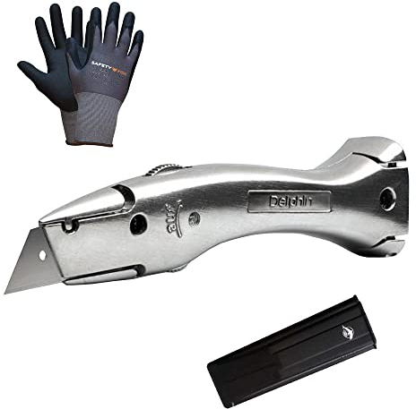 1x Teppichmesser Universalmesser Delphin 03 Das Originial inkl. Köcher + 1 Paar Schutzhandschuh