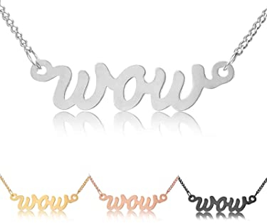 modabilé Halskette Damen Ketten-Anhänger Wow 925 Sterling Silber (1,2mm breit I 42-47cm) I Silberkette Rhodiniert mit Buchstaben-Anhänger für Frauen