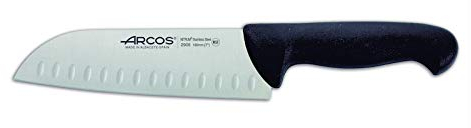 Arcos Serie 2900 - Caja 6 uds Cuchillo Santoku con Alveolos - Hoja de Acero Inoxidable NITRUM de 180 mm - Mango inyectado en Polipropileno Color negro (6 UDS)