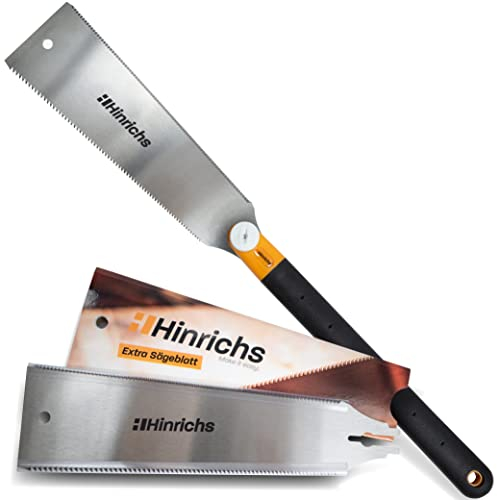 Hinrichs Ryoba-Säge Typ Japansäge 25 cm - Holzsäge aus Karbonstahl - Doppelseitige Säge für Holz & Kunststoff - Zugsäge – Feine Säge Holz - Set inkl Wechsel-Sägeblatt - Handsäge im japanischen Stil