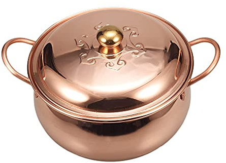 YRHH Olla De Cobre para Gulash, Hecha De Cobre Puro, Olla De Cobre Profunda Y Gruesa, Olla De Cobre Hecha A Mano, para Estufa De Gas-24 Cm