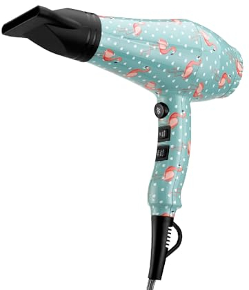 Zephir, Asciugacapelli Professionale, Fantasia Fenicotteri, Potenza 2000W, 2 velocità, 3 livelli di temperatura, Colpo di Freddo, Concentratore e Diffusore inclusi, Tote Bag della Stessa Fantasia.