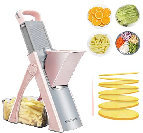 Supmakin Safe Mandoline Vegetable Slicer Adjustable Vegetable Chopper Mandolin Multifunction Potato Slicer with 4 Modes Dicer, Julienne Kitchen Chopping Artifact (Pink)