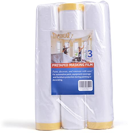 TAPEBEAR Masker Avec Ruban De Masquage, Ruban De Peinture Avec Bâche De Protection En Plastique, Ruban 2-En-1 Avec Film, Pour Masquer Et Recouvrir, Protection Sol Meubles, 2600mm X 27m, Lot De 3