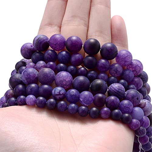 Natürliche runde Tigerauge-Kristall-Achat-Steinperlen Jade Türkis Amethyst Abstandshalter-Perle für die Schmuckherstellung DIY-Armband 4-12 mm-Matte lila Achate, 12 mm ca. 30 Perlen