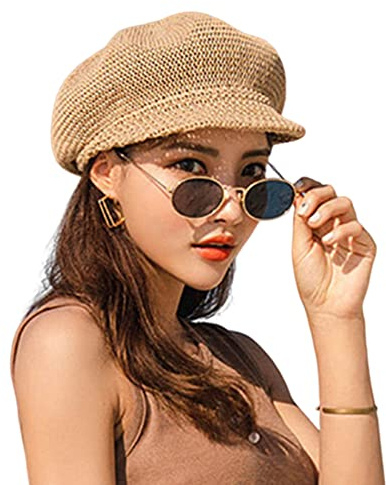 Gcroet Chapeau de Paille pour Femme, Chapeau de Paille d'été pour Femme Gavroche d'été en Paille tricoté Chapeau de de Plage avec Corde réglable pour Chapeau de pour Femme