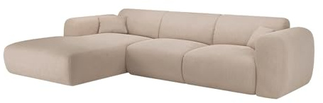 Vente-unique-Großes Ecksofa - Ecke Links - Samt-Stoff - Beige - POGNI von Maison Céphy