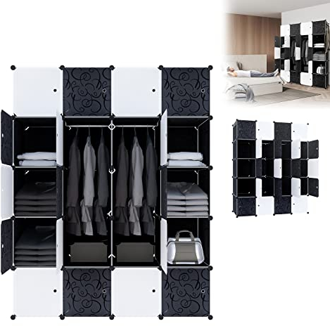 HENGMEI Kleiderschrank DIY Regalsystem Aufbewahrung Schrank, PP-Kunststoff mit Tür Garderobenschrank, Wasser und Staubdicht für Schlafzimmer Badezimmer (20 Boxen)