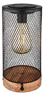 Lámpara solar con madera y rejilla, color negro mate, altura 25,5 cm