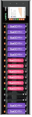 LIMETA R16 16-Slot Smart Fast Battery Charger, Universal for AA & AAA Batteries with Li-ion, High-Voltage Li-ion, Ni-MH, Ni-CD Batteries, USB Type-C Charging, LCD Display, Discharge Analysis Function