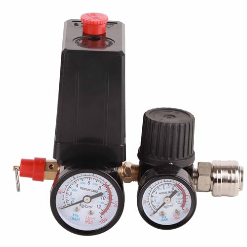 Luftkompressor Druckschalter, Druckregler Kompressorschalter 1/4in 4 Löcher Controller Regulator Ventil 90-120PSI 220V für präzise Drucksteuerung für Heimwerker und professionelle