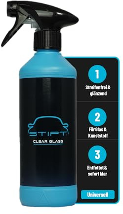 Stipt Clear Glass Auto Glasreiniger - 500ml Fensterreiniger für Auto Scheiben, Windschutzscheiben & Cockpit - Streifenfreier Glanz, Entfettet & Reinigt - Inkl. Sprühkopf