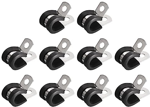 sourcing map 20Stk 3/8 (10mm) Rohrschellen Kabel Klemme 304 Edelstahl Gummi Gepolsterte Isolierklemme R Form Metall Klemme für Rohr Leitung Draht