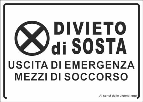 M-ITALY CARTELLO SEGNALETICO - DIVIETO DI SOSTA USCITA DI EMERGENZA - Adesivo Extra Resistente, Pannello in Forex, Pannello In Alluminio (20x31, Alluminio)