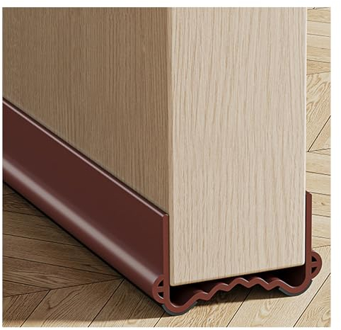 Veki 100cm Burlete Puerta Entrada, Reutilizable Burlete Bajo Puerta Autoadhesivo, Ajustable Tira de Sellado para Antipolvo, Aislamiento Acústico, Viento, Agua e Insectos (Anchura 3,5-5,5 cm, Marrón)