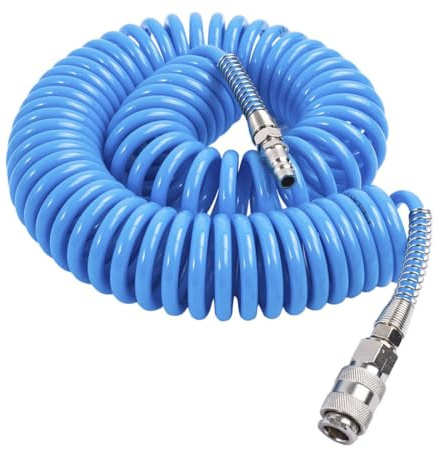 Manguera de Aire Espiral 10m 8x5mm con Enchufes Rápidos – Tubo Compresor Poliuretano Flexible Antinudos – Manguera Aire Comprimido Taller Mecánica Automoción Garaje Profesional